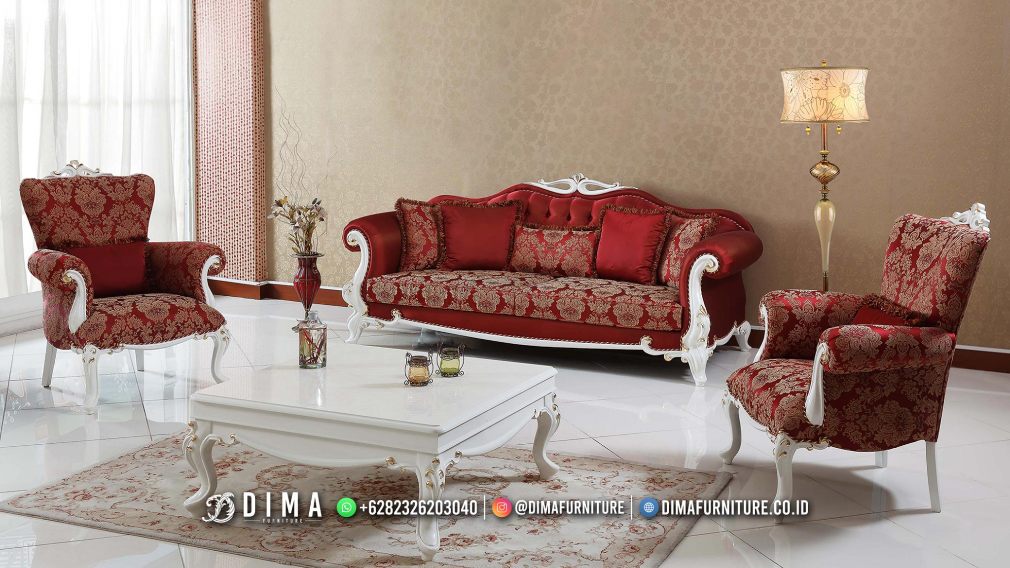 Eropa Style Sofa Tamu Mewah Elegan Red Ruby With Duco Classy BM83
