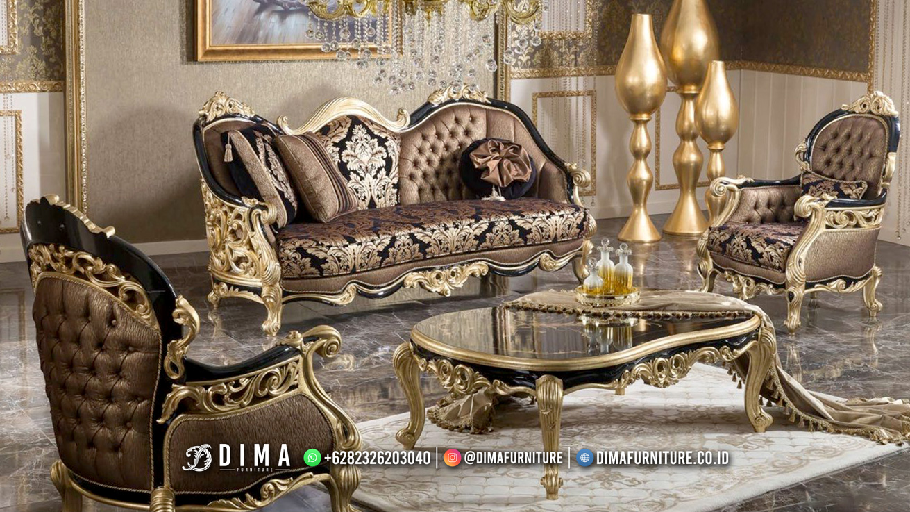 Model Terbaru Sofa Ruang Tamu Mewah Ukir Exotic Black Golden BM85