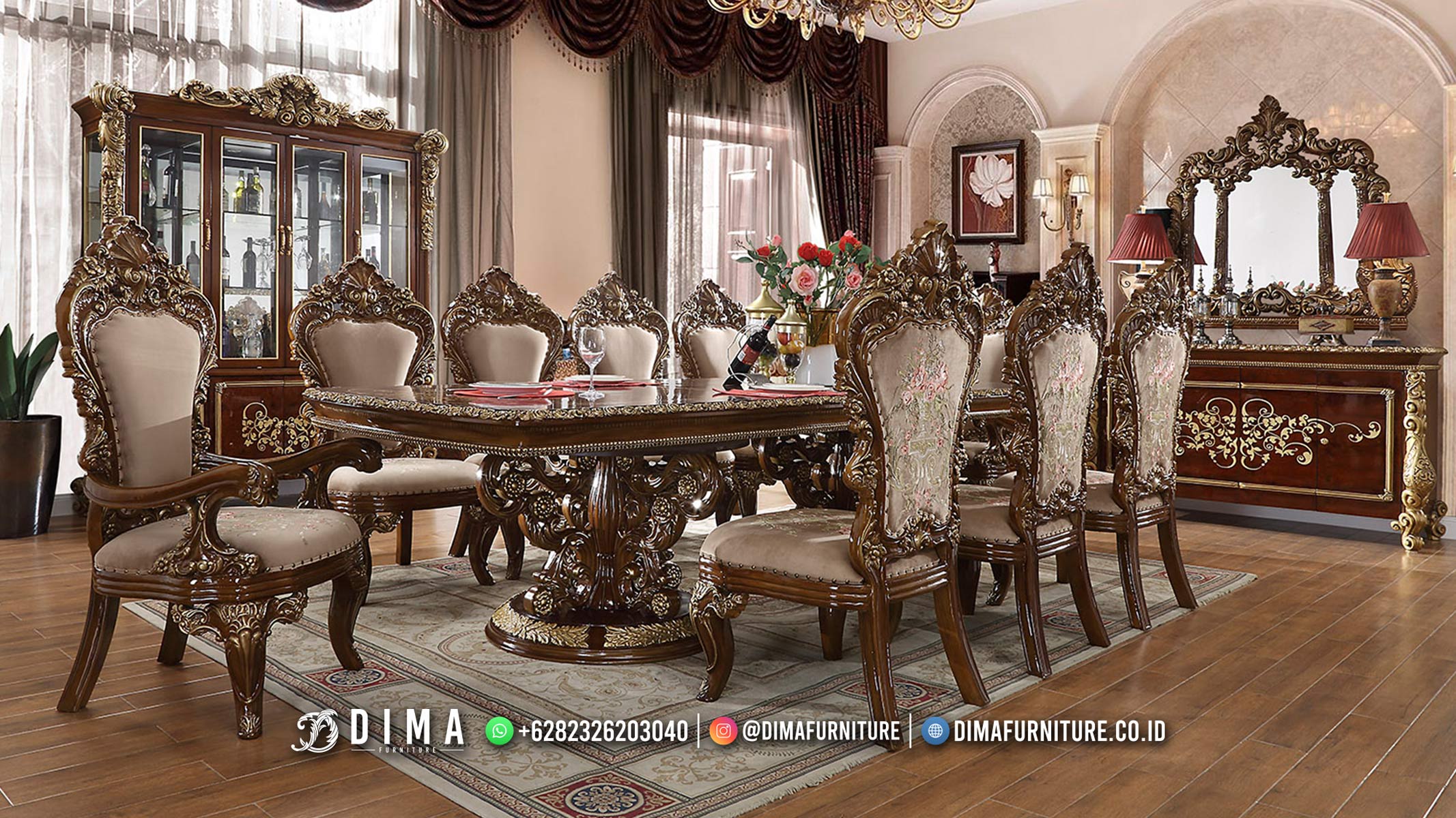 Furniture Ruang Makan Meja Makan Jati Ukiran Mewah High Solid Wood BM184