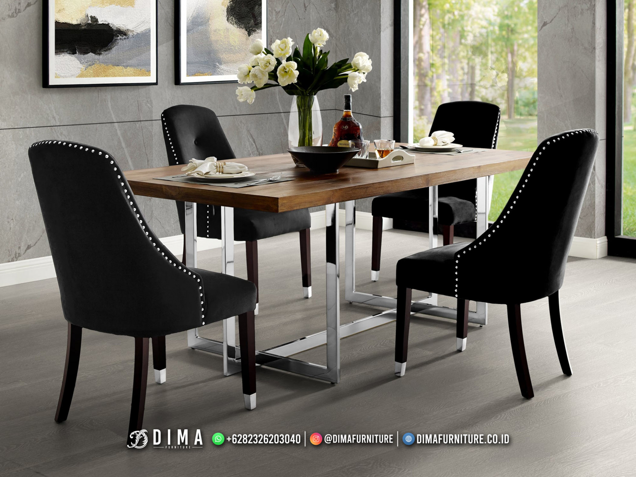 Set Meja Makan Terbaru Desain Minimalis Modern Elegant Black BM140