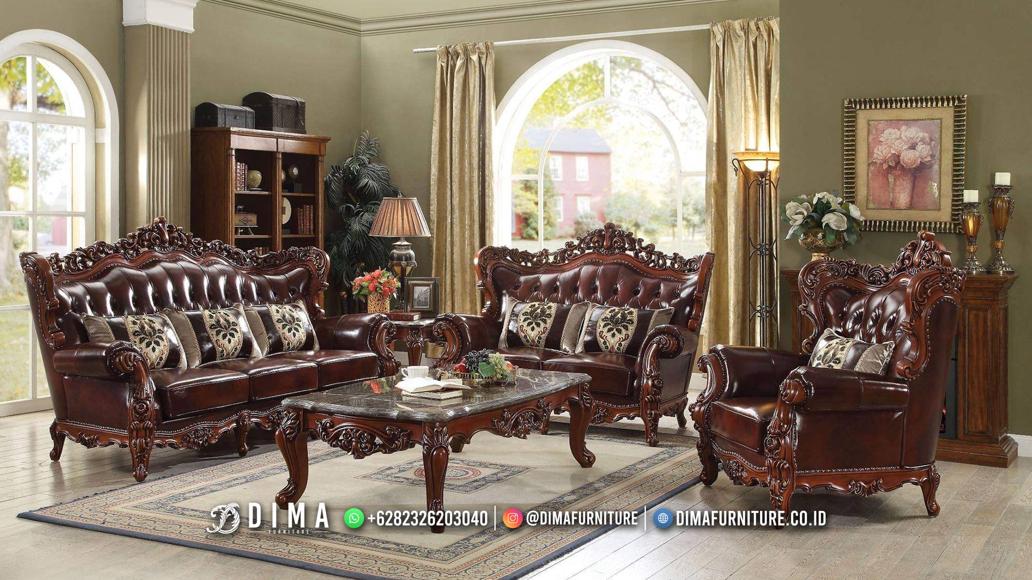 Sofa Tamu Mewah Ukiran Jati Jepara Luxury Details Carving Shinning BM149