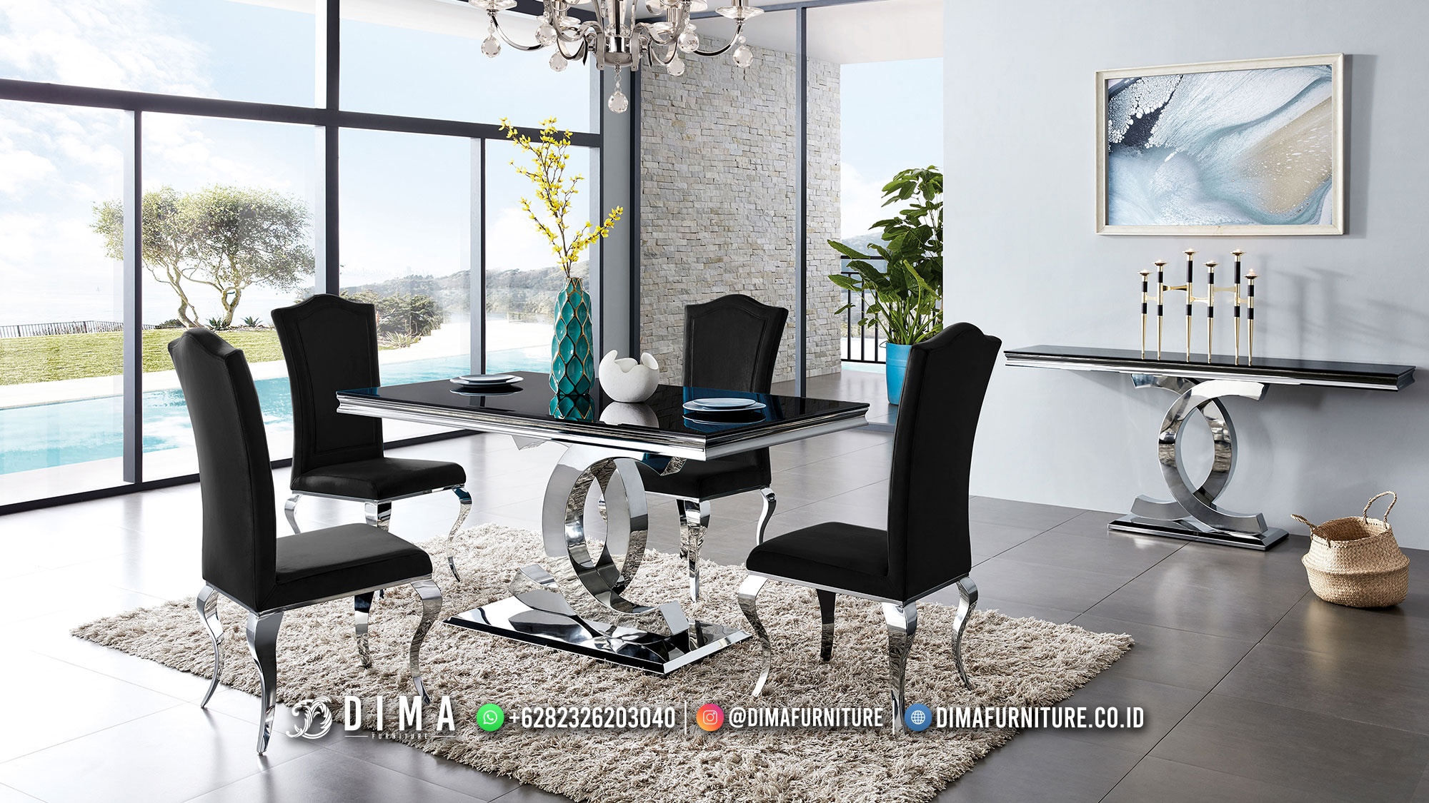 Furniture Alumunium Set Meja Makan Minimalis Modern Mewah BM382
