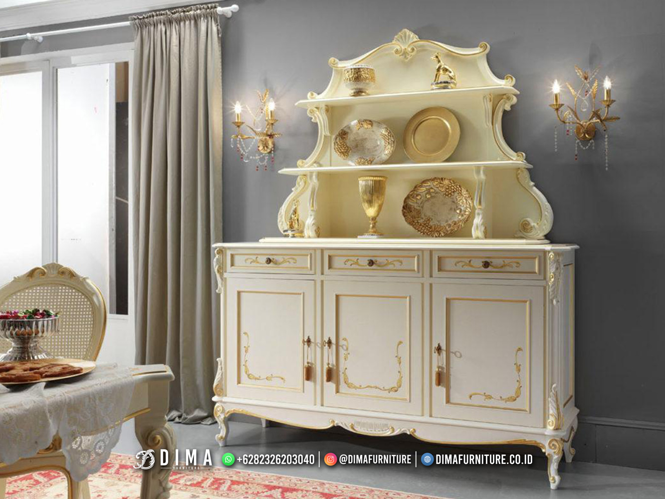 Jual Meja Konsol Mewah Jepara Multifungsi Luxury Ivory Inessa BM440