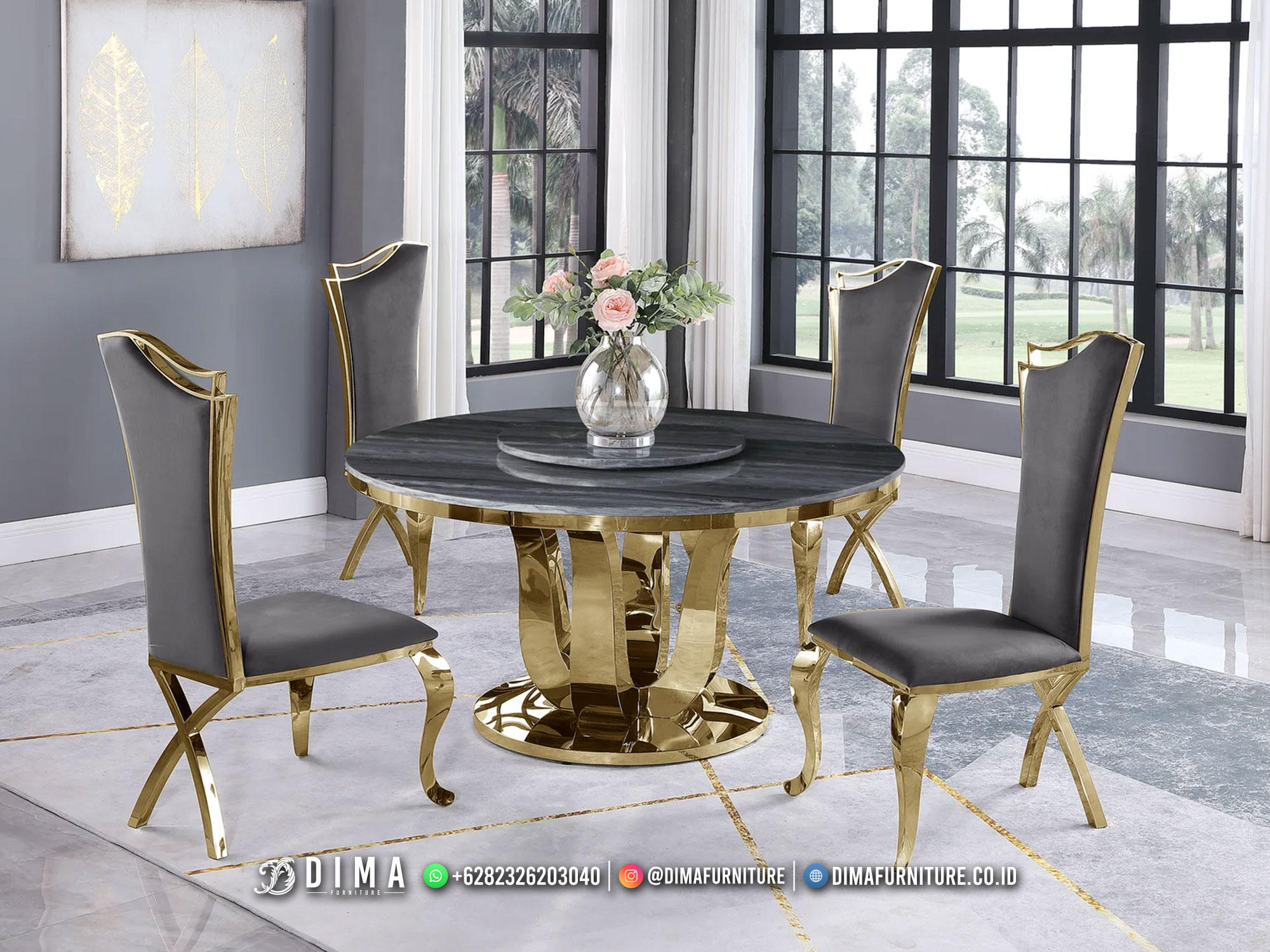 Supreme Meja Makan Minimalis Emas Terbaru Elegant Style Furniture BM463