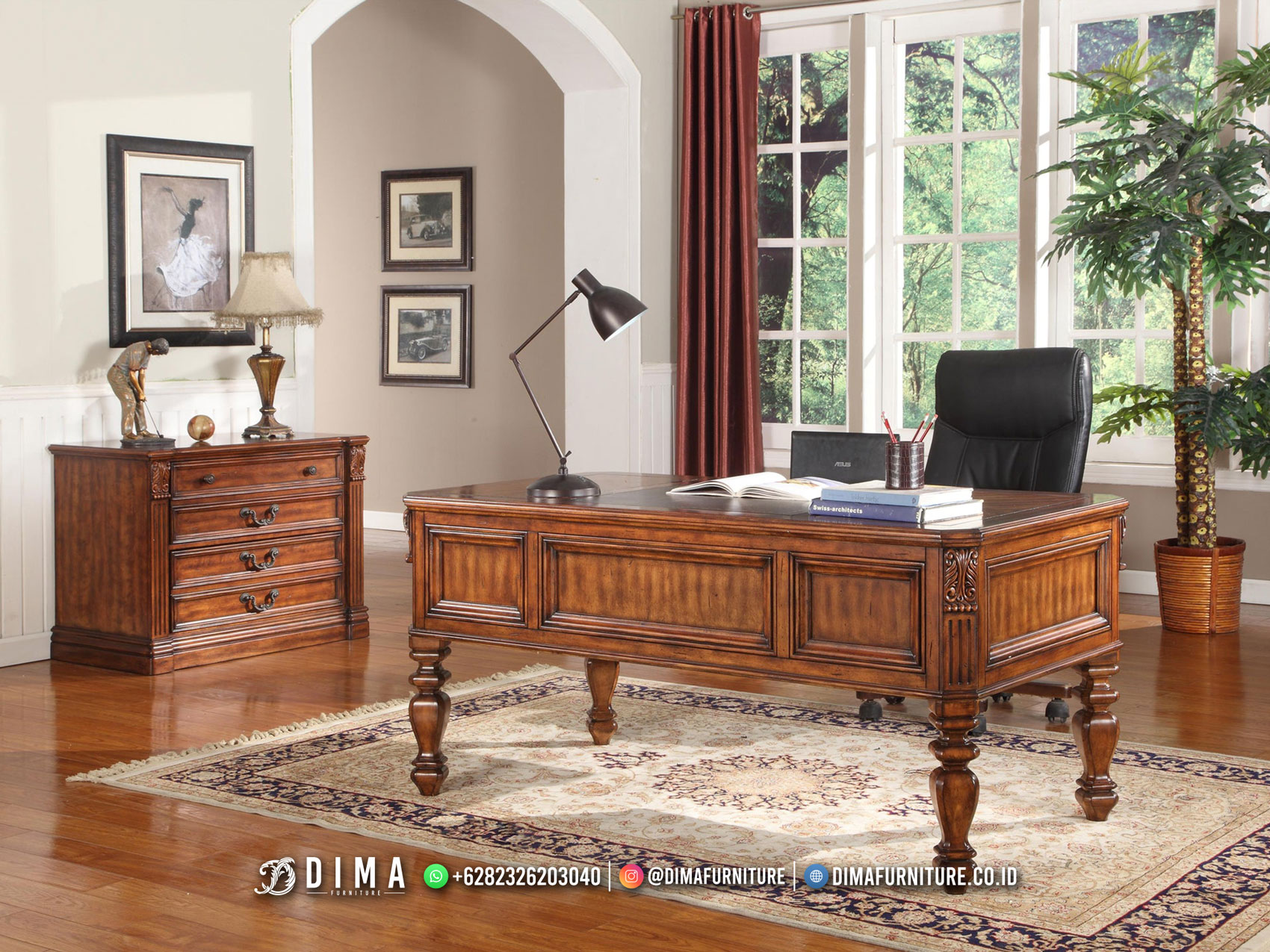 New Set Meja Kantor Mewah Jati Jepara Luxury Classic Furnish BM563